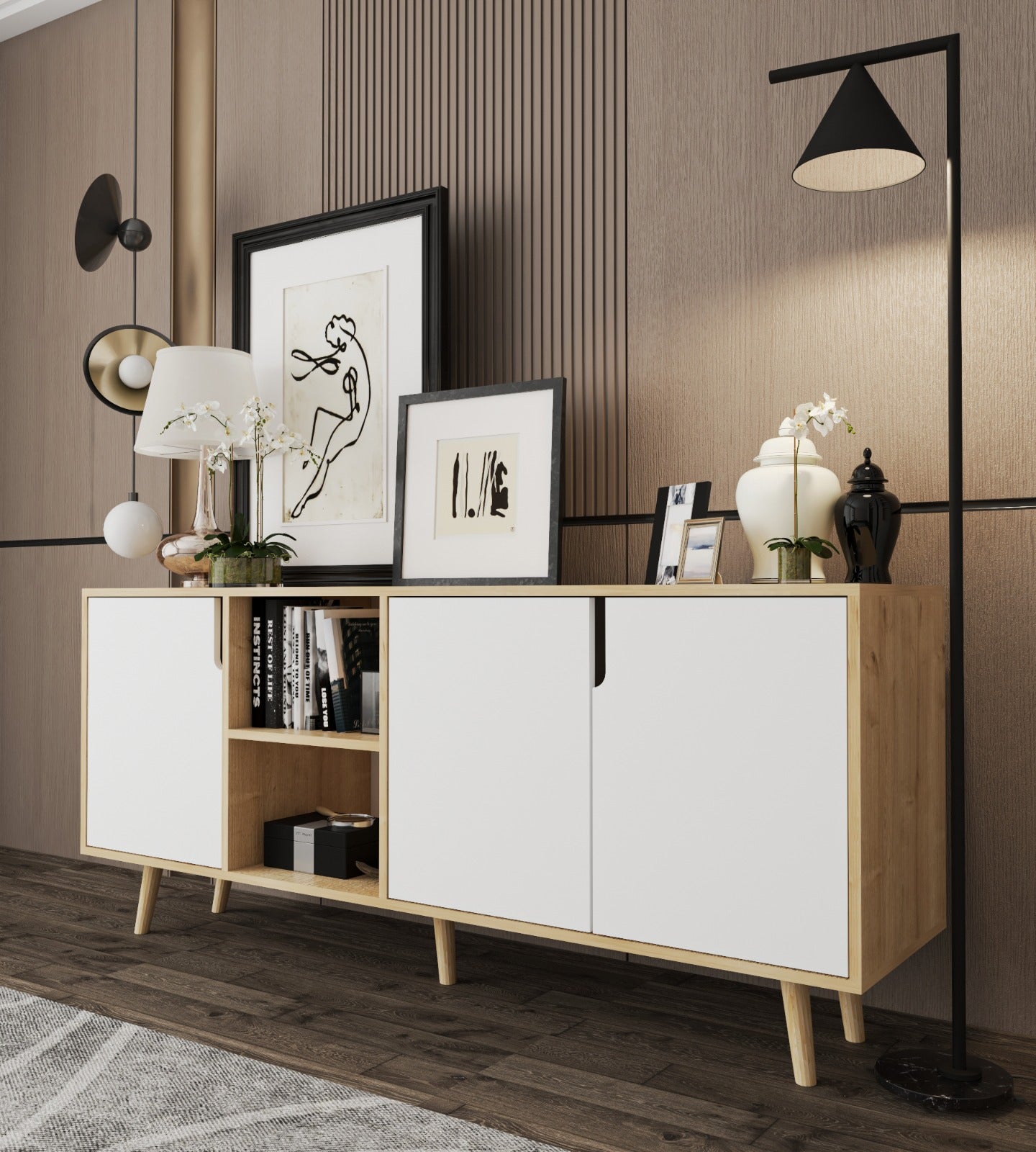 Latina Modern Konsol 3 Kapaklı 180 Cm Safir Meşe - Beyaz (K-904)