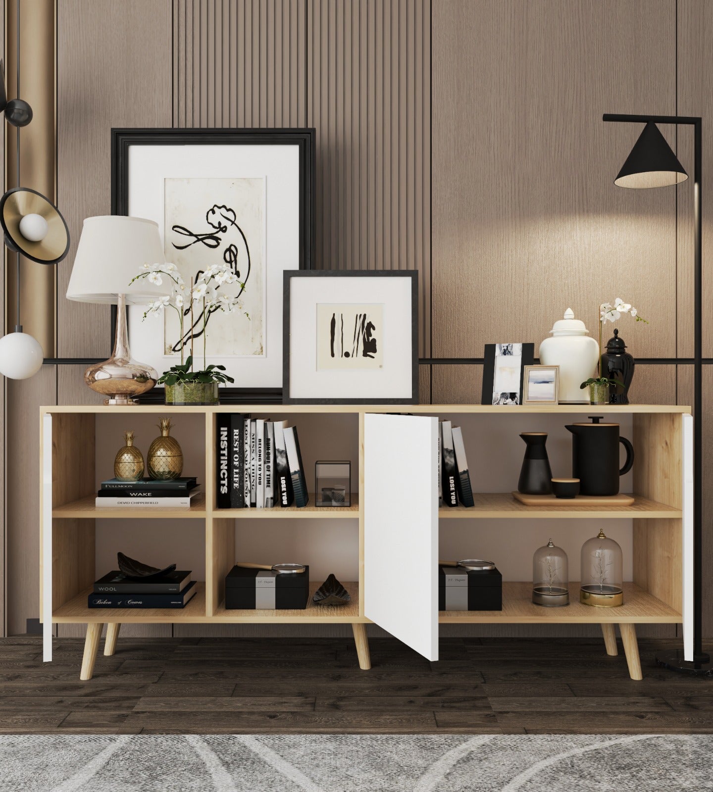 Latina Modern Konsol 3 Kapaklı 180 Cm Safir Meşe - Beyaz (K-904)