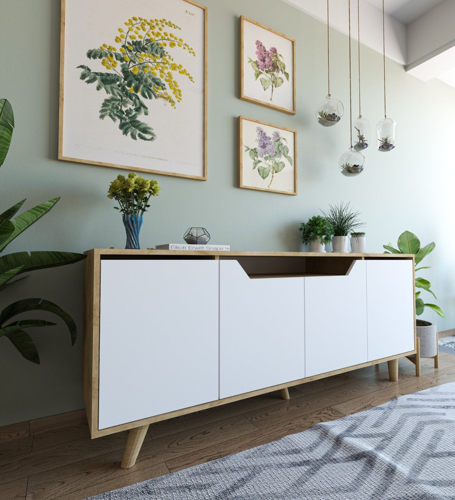 Roma Ahşap Ayaklı Modern Konsol Safir Meşe - Beyaz (K-501)