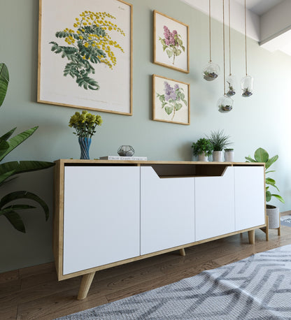 Roma Ahşap Ayaklı Modern Konsol Safir Meşe - Beyaz (K-501)