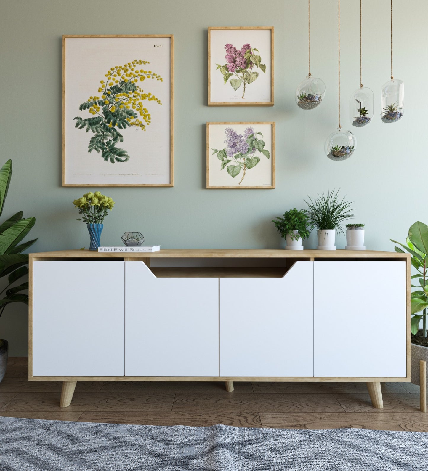 Roma Ahşap Ayaklı Modern Konsol Safir Meşe - Beyaz (K-501)