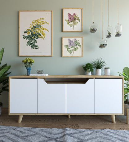 Roma Ahşap Ayaklı Modern Konsol Safir Meşe - Beyaz (K-501)
