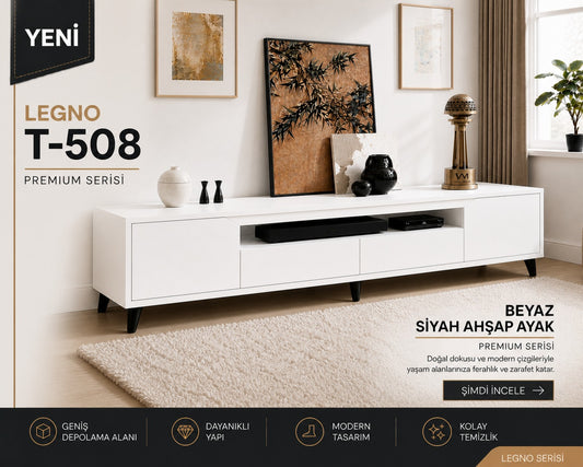 Legno Premium 180cm Modern Tv Ünitesi-Beyaz