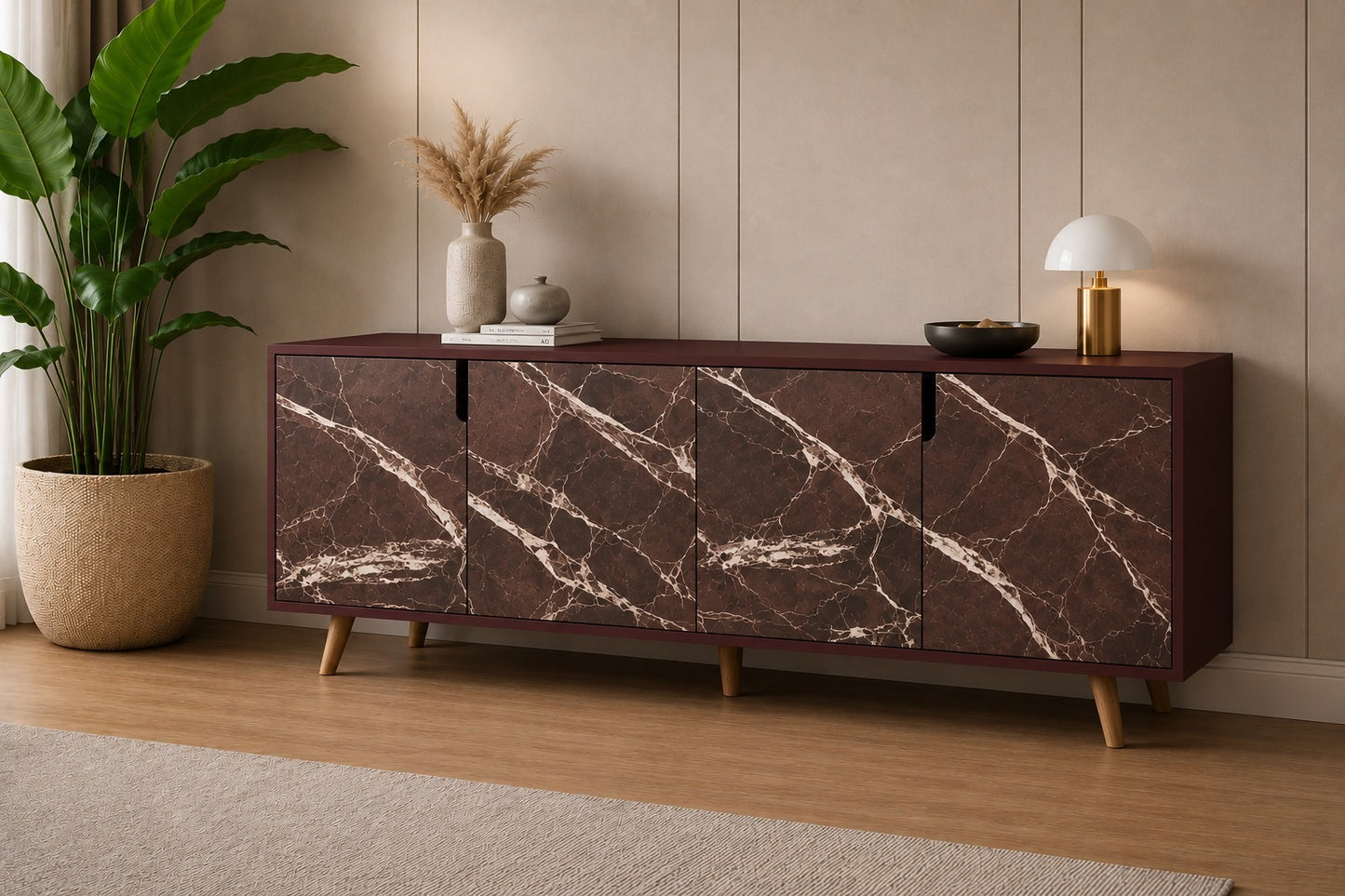 Latina Modern Konsol 180cm Mermer Kapak-Bordo