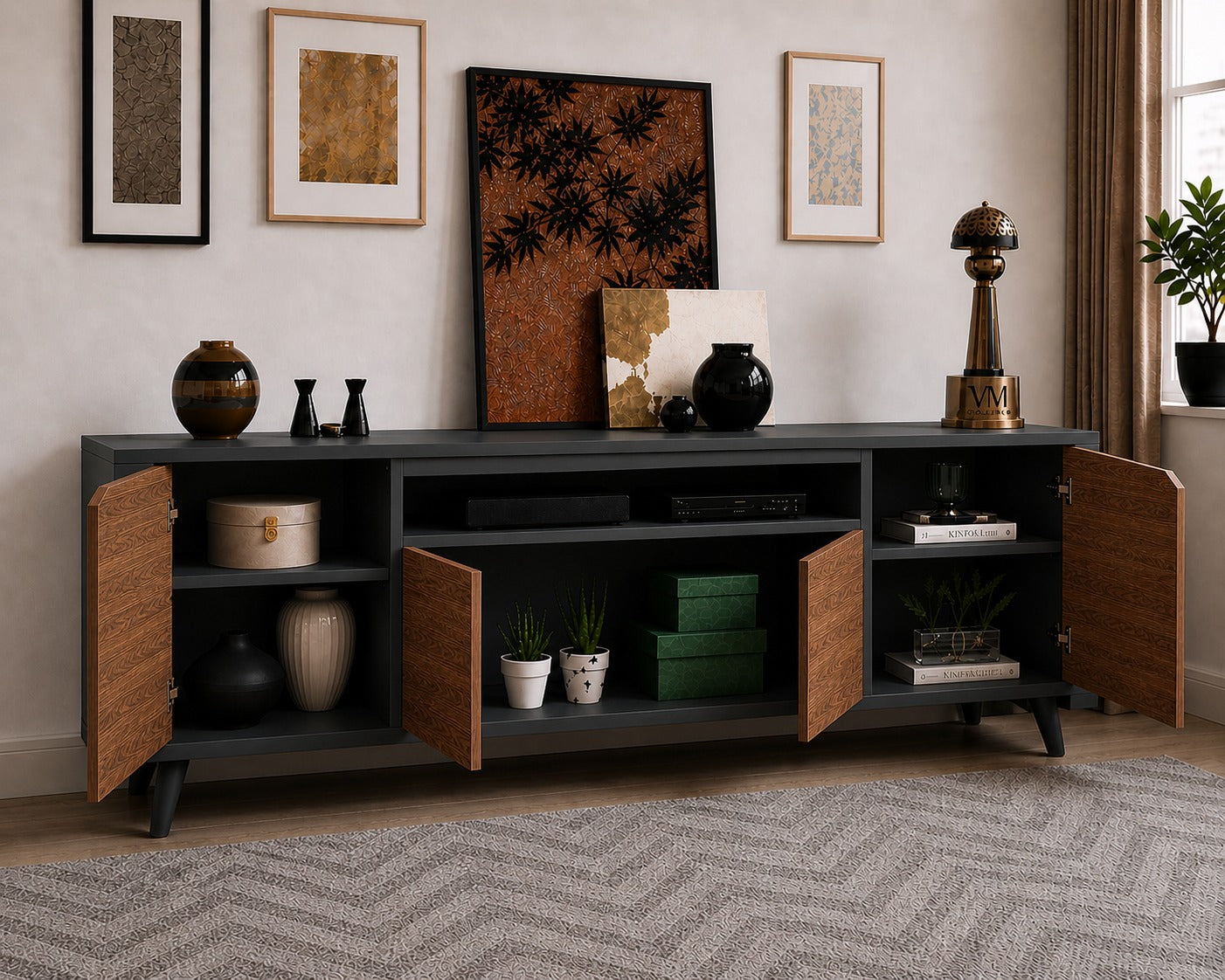 Legno Premium 180cm Konsol Ceviz-Antrasit