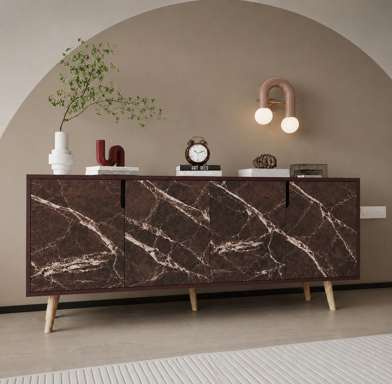 Latina Modern Konsol 180cm Mermer Kapak-Bordo
