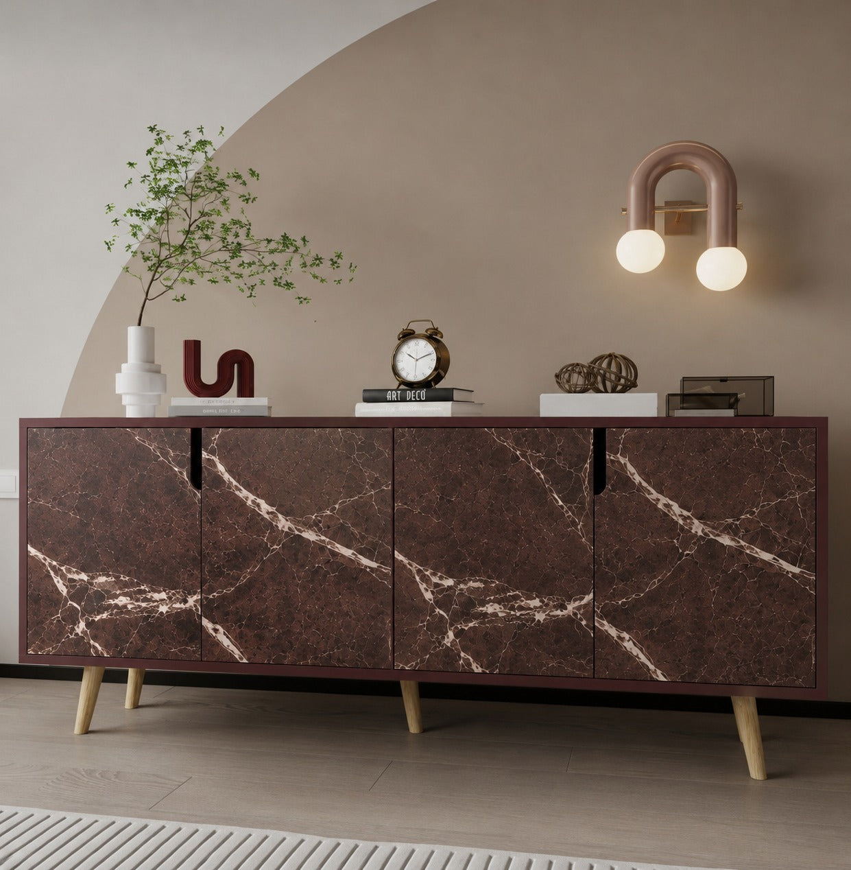 Latina Modern Konsol 180cm Mermer Kapak-Bordo