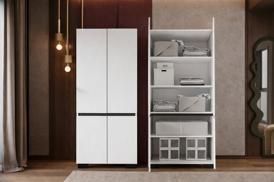 Floransa 4 Kapılı Flr-ırf Beyaz- Antrasit Gardırop-çok Amaçlı Dolap-yüklük