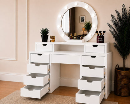 LEGNO BELLORA PREMIUM YUVARLAK AYNALI MAKYAJ MASASI