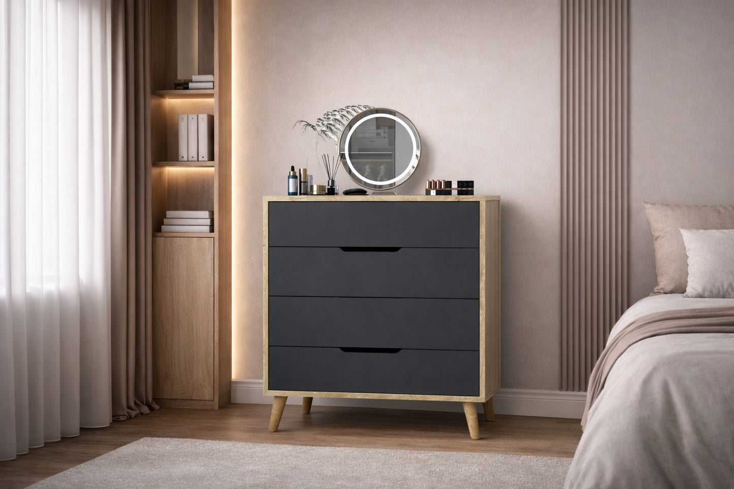 Ş-103 Flora Şifonyer 4 Çekmeceli Yatak Odası Bebek Odası Safir Meşe-Antrasit