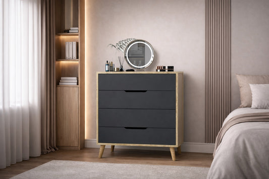 Flora Şifonyer 4 Çekmeceli Yatak Odası Bebek Odası Safir Meşe-Antrasit