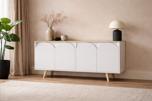 K-402 Venezia Ahşap Ayaklı Bohem Konsol Safir Meşe-Beyaz 150 Cm