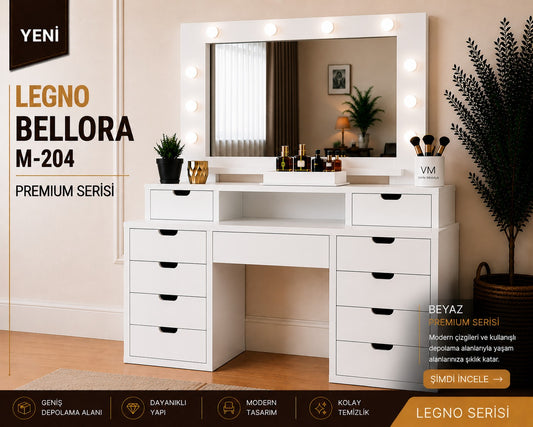 LEGNO BELLORA PREMIUM AYNALI MAKYAJ MASASI