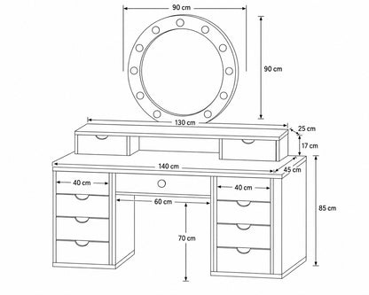 LEGNO BELLORA PREMIUM YUVARLAK AYNALI MAKYAJ MASASI