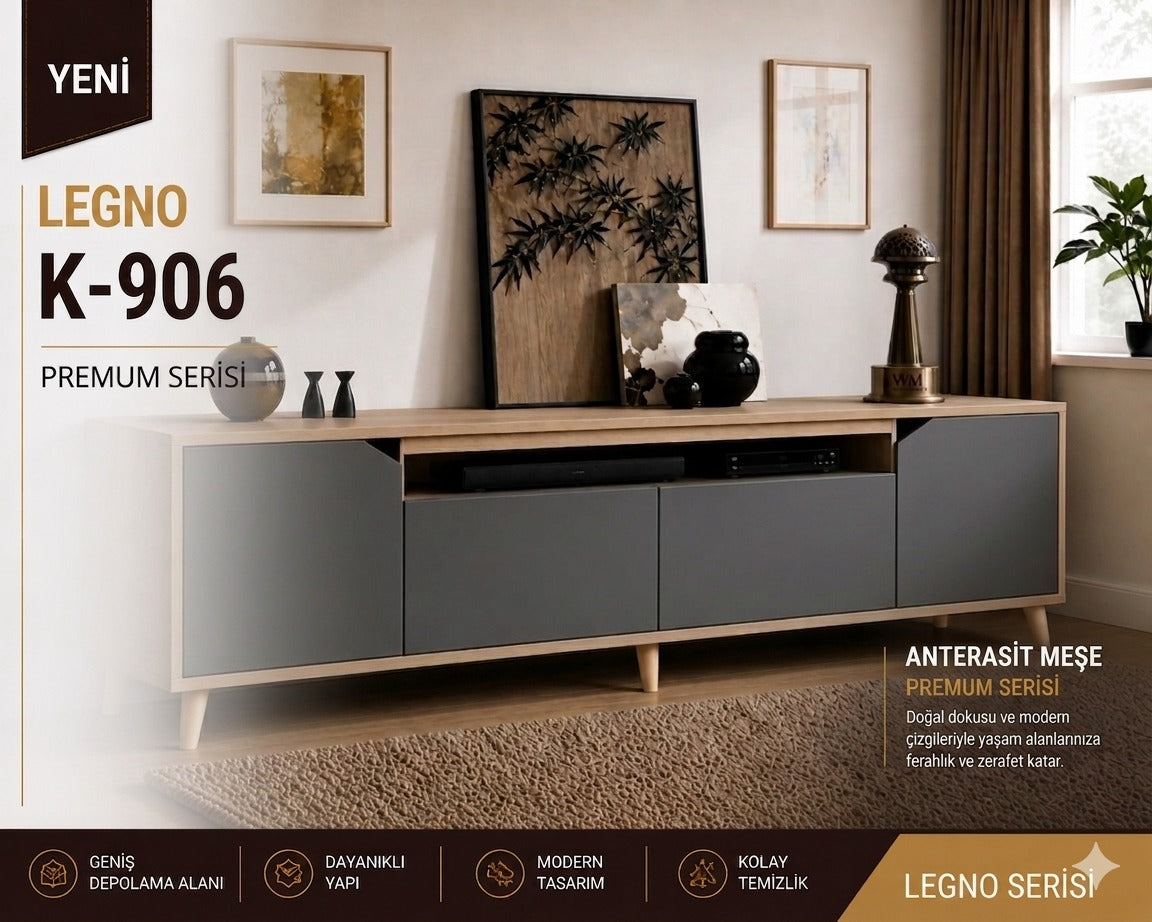 Legno 180cm Konsol Safir Meşe-Antrasit