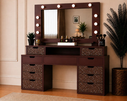 LEGNO BELLORA PREMIUM AYNALI BORDO MERMER DESENLİ MAKYAJ MASASI
