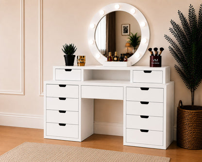 LEGNO BELLORA PREMIUM YUVARLAK AYNALI MAKYAJ MASASI