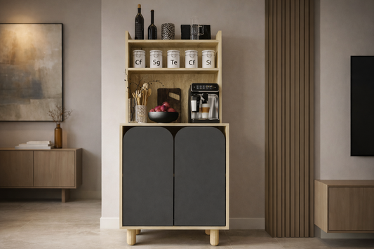 KA-203 Parma 2 Kapaklı Mutfak Dolap, Kahve Köşesi, Çok Amaçlı Dolap Safir Meşe-Antrasit