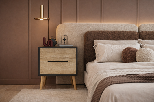 Flora Komodin 2 Çekmeceli Yatak Odası Bebek Odası Antrasit-Safir Meşe