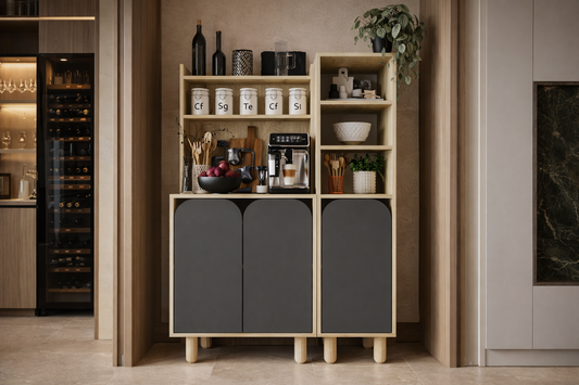 KA-101 Parma 3 Kapaklı Mutfak Dolap, Kahve Köşesi, Çok Amaçlı Dolap Safir Meşe-Antrasit