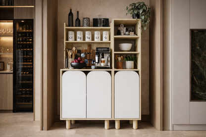 KA-102 Parma 3 Kapaklı Mutfak Dolap, Kahve Köşesi, Çok Amaçlı Dolap Safir Meşe-Beyaz