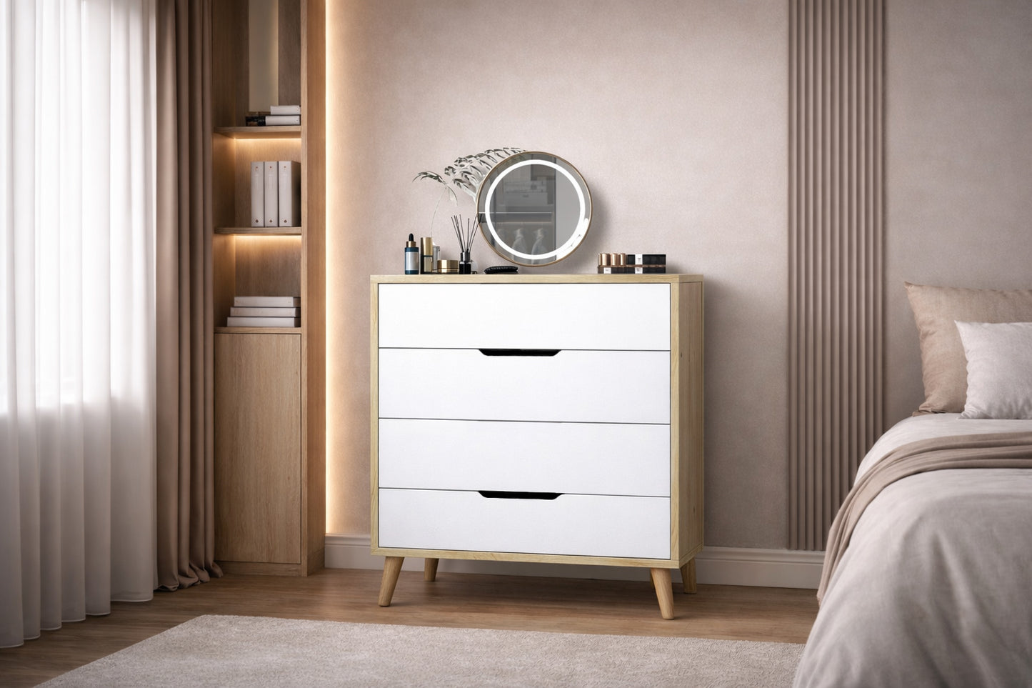 Flora Şifonyer 4 Çekmeceli Yatak Odası Bebek Odası Safir Meşe-Beyaz