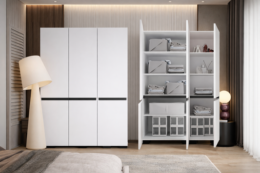 Floransa 6 Kapılı Flr-ırf Beyaz- Antrasit Gardırop-çok Amaçlı Dolap-yüklük