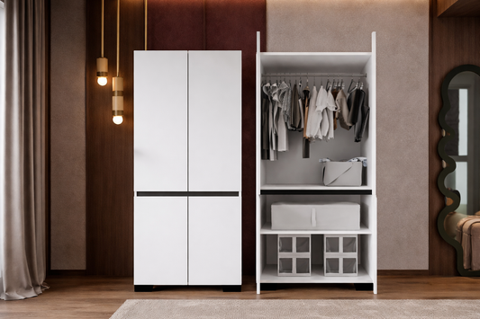 Floransa 4 Kapılı Flr-ıra Beyaz- Antrasit Gardırop-çok Amaçlı Dolap-yüklük