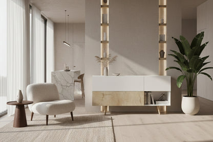 Milano Ahşap Ayaklı Modern Konsol 160 Cm Safir Meşe - Beyaz (K-302)