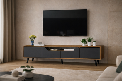 Roma Ahşap Ayaklı Tv Ünitesi Tv Sehpası Ceviz-Antrasit