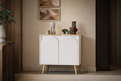 Venezia Ahşap Ayaklı Bohem Konsol-çok Amaçlı Dolap-vitrin Safir Meşe-beyaz 76 Cm (K-101)