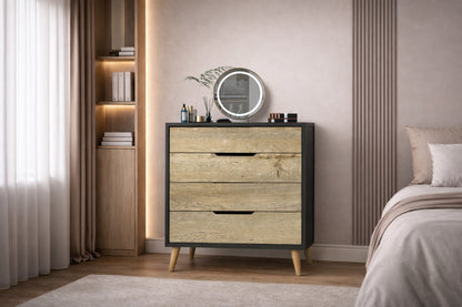 Flora Şifonyer 4 Çekmeceli Yatak Odası Bebek Odası Antrasit-Safir Meşe