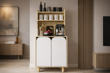 KA-202 Parma 2 Kapaklı Mutfak Dolap, Kahve Köşesi, Çok Amaçlı Dolap Safir Meşe-Beyaz