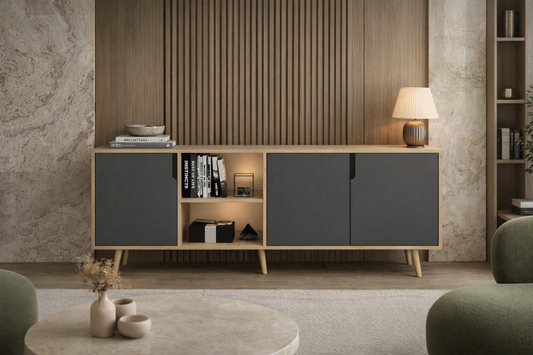 K-902 Latina Modern Konsol 3 Kapaklı 180 Cm Safir Meşe - Antrasit