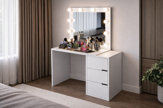 Modena Hollywood Işıklı Aynalı Çekmeceli Makyaj Masası Beyaz