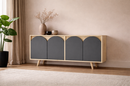 K-404 Venezia Ahşap Ayaklı Bohem Konsol Safir Meşe - Antrasit 150 Cm