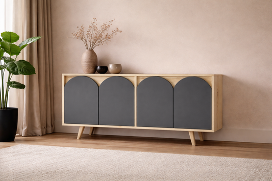 Venezia Ahşap Ayaklı Bohem Konsol Safir Meşe - Antrasit 150 Cm (K-404)