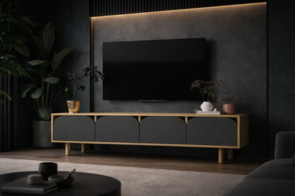 T-401 Lazio Bohem Ahşap Ayaklı Tv Ünitesi Tv Sehpası Safir Meşe-Antrasit