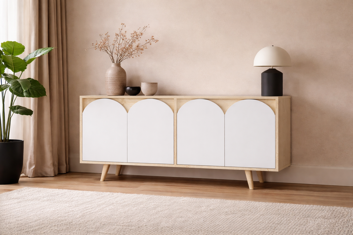 K-401 Venezia Ahşap Ayaklı Bohem Konsol Safir Meşe Gövde -Beyaz Kapak 150 Cm