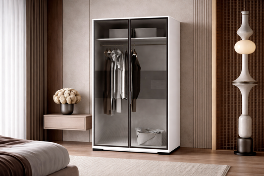 Floransa Alüminyum Cam Kapak 2 Kapılı Beyaz-Antrasit Gardırop