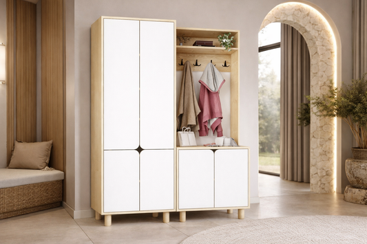 PADOVA Portmanto Vestiyer Ayakkabılık 6 Kapaklı 4 Askılı Safir Meşe-Beyaz