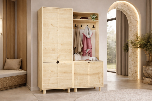 PADOVA Portmanto Vestiyer Ayakkabılık 6 Kapaklı 4 Askılı Safir Meşe