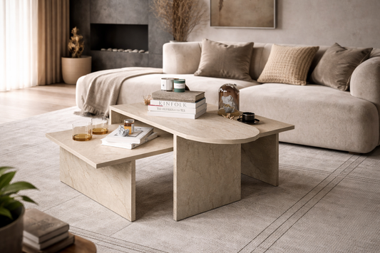 TERNİ ÇOK AMAÇLI OVAL ORTA SEHPA BOHEM TRAVERTEN 120