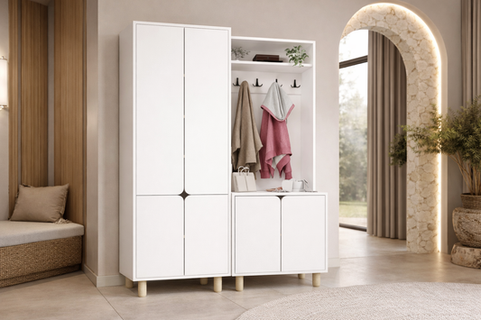 PADOVA Portmanto Vestiyer Ayakkabılık 6 Kapaklı 4 Askılı Beyaz