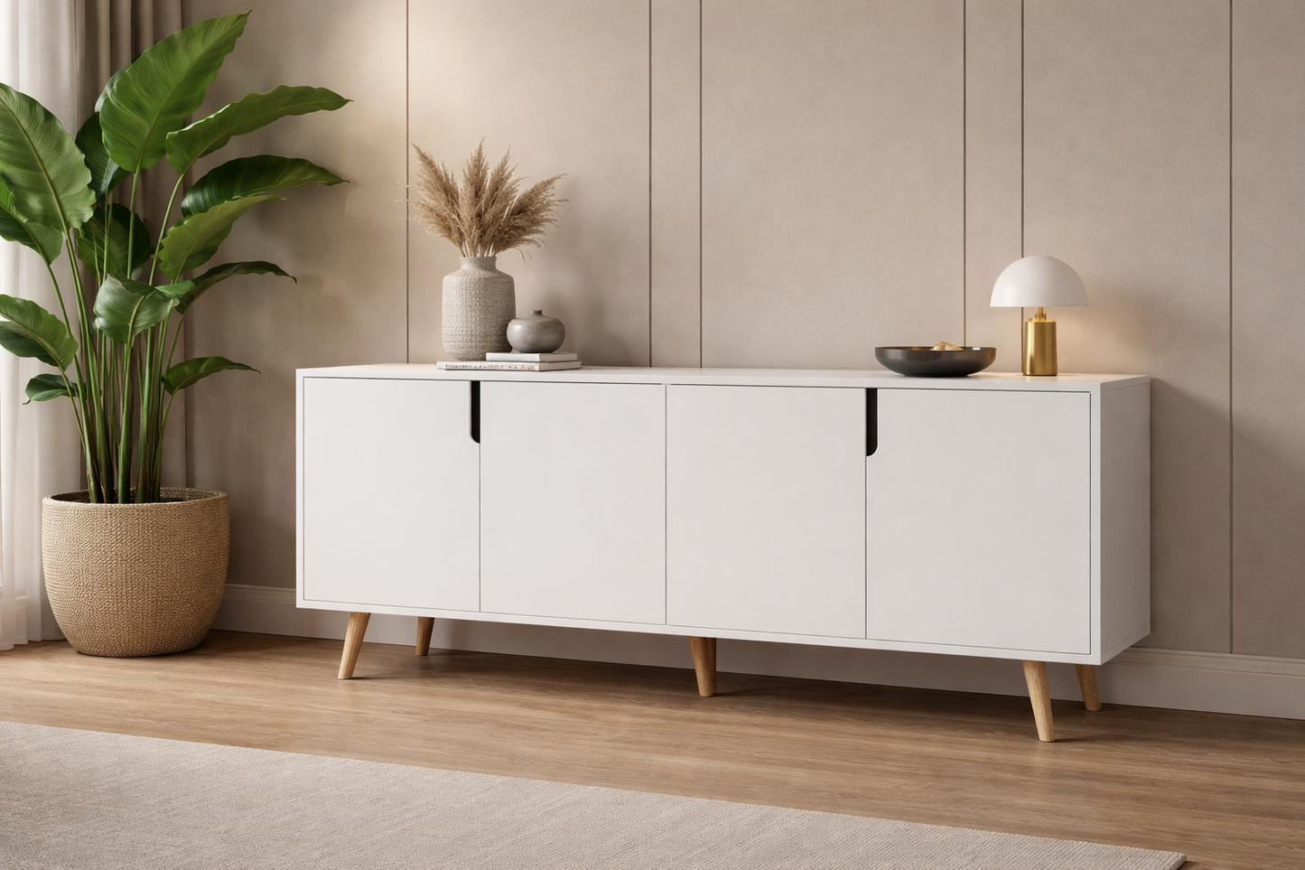 Latina Ahşap Ayaklı Modern Konsol 180 Cm Beyaz (K-601)