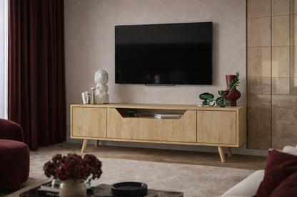 Roma Ahşap Ayaklı Tv Ünitesi Tv Sehpası Safir Meşe 150 Cm (T-202)