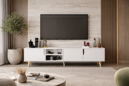 Latina Ahşap Ayaklı Tv Ünitesi Tv Sehpası 180 Cm Beyaz (T-501)