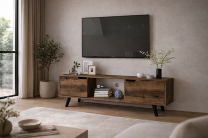 Siena Ahşap Ayaklı Tv Ünitesi Ceviz Televizyon Konsolu 140 Cm Ekonomik Modül Sehpa (T-104)