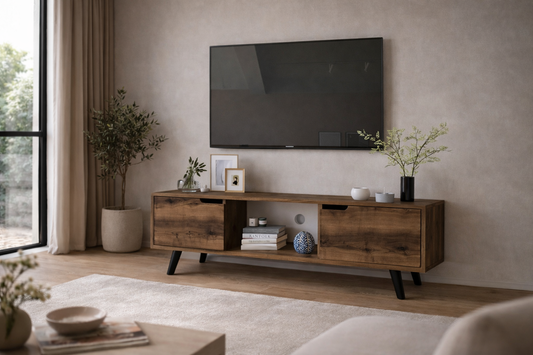 Siena Ahşap Ayaklı Tv Ünitesi Ceviz Televizyon Konsolu 140 Cm Ekonomik Modül Sehpa