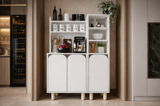 KA-104 Parma 3 Kapaklı Mutfak Dolap, Kahve Köşesi, Çok Amaçlı Dolap Beyaz